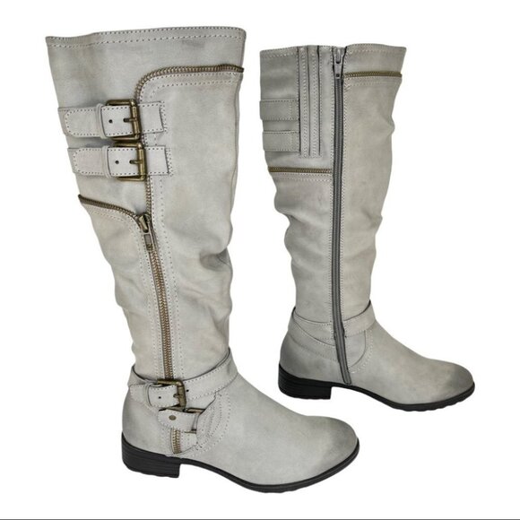 White Mountain Remi Light Grey Faux Leather Knee High Womens Boots Size 5M - Picture 11 of 13